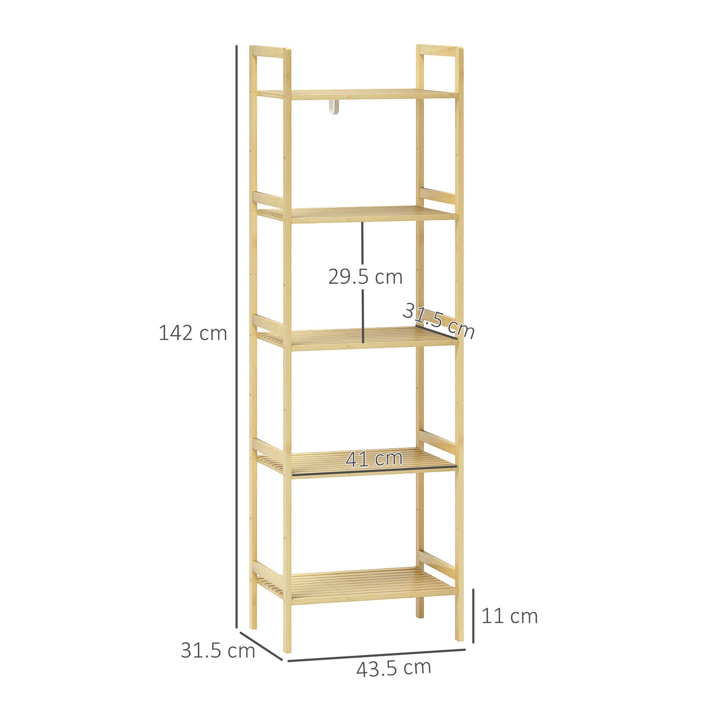 5-Tier Bamboo Bathroom Storage Shelf with Adjustable Rack, Natural