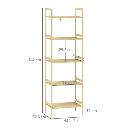 5-Tier Bamboo Bathroom Storage Shelf with Adjustable Rack, Natural