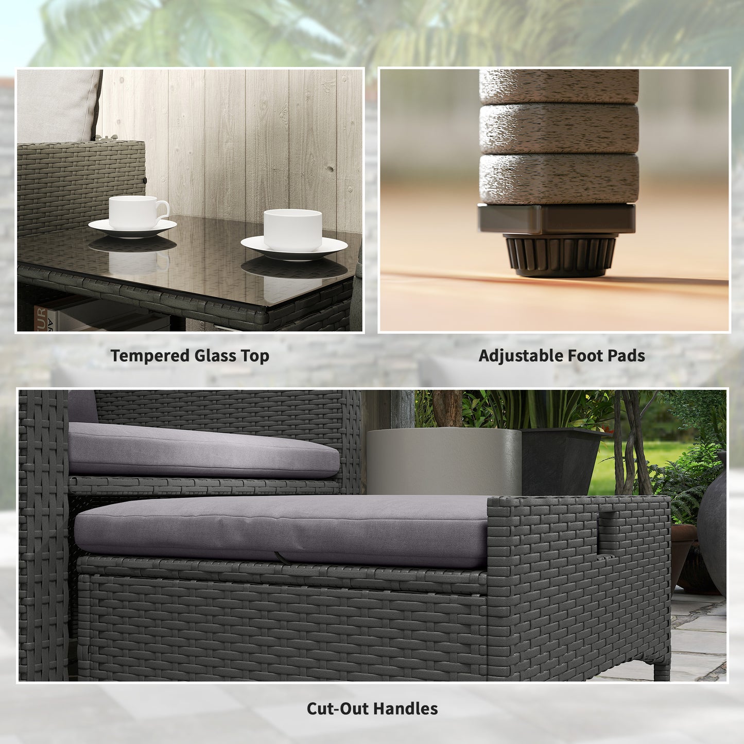 Wicker Patio Conversation Set with 2 Armchairs and 6 Cushions Grey