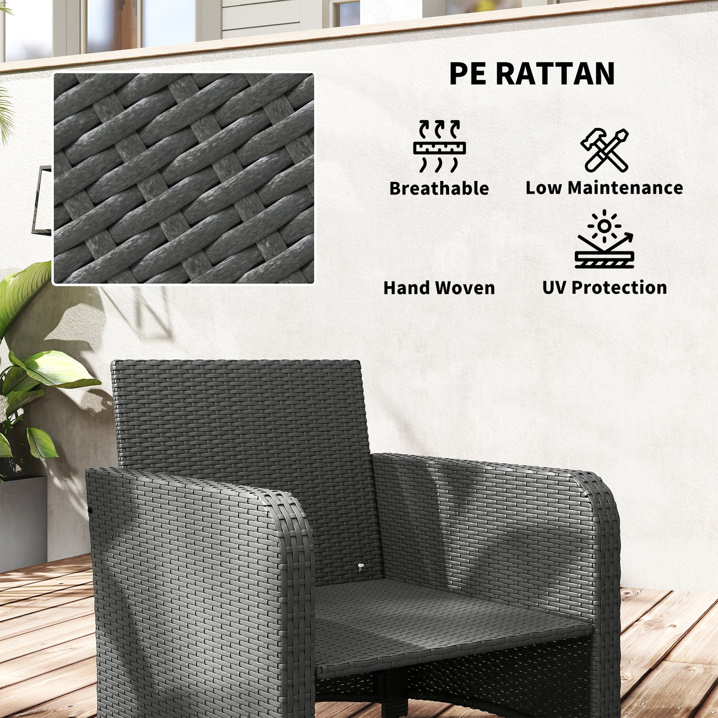 Wicker Patio Conversation Set with 2 Armchairs and 6 Cushions Grey