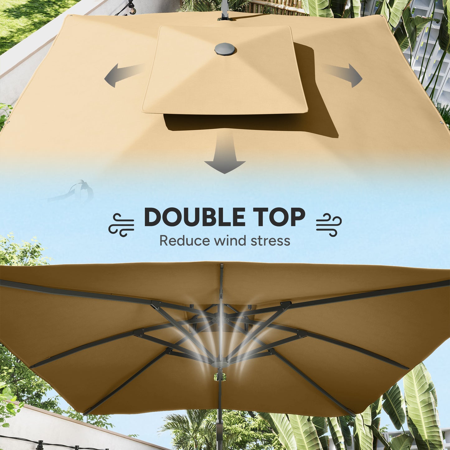 3(m)Garden Parasol Patio Umbrella w/ Hydraulic Mechanism Dual Top Khaki