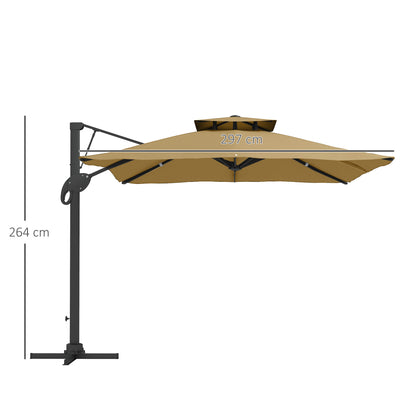 3(m)Garden Parasol Patio Umbrella w/ Hydraulic Mechanism Dual Top Khaki