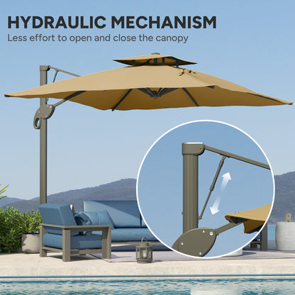 3(m)Garden Parasol Patio Umbrella w/ Hydraulic Mechanism Dual Top Khaki