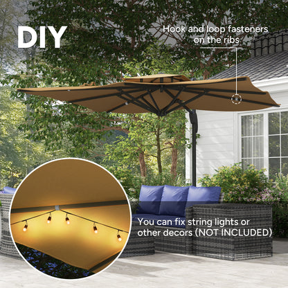 3(m)Garden Parasol Patio Umbrella w/ Hydraulic Mechanism Dual Top Khaki