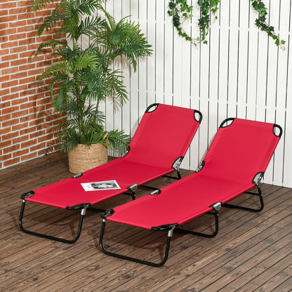 Folding Sun Loungers Set of 2 with Adjustable Backrest, Wine Red