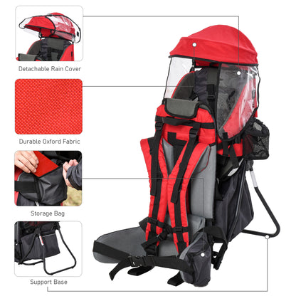 Baby Hiking Backpack Carrier w/ Detachable Rain Cover for Toddlers Red
