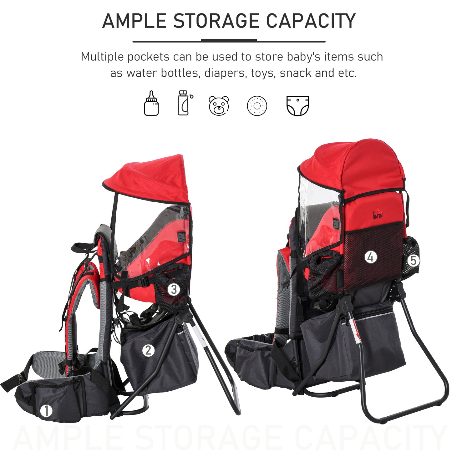 Baby Hiking Backpack Carrier w/ Detachable Rain Cover for Toddlers Red
