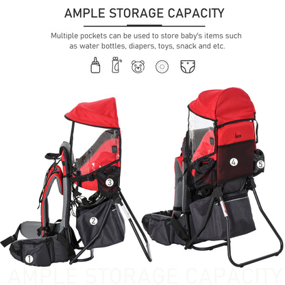 Baby Hiking Backpack Carrier w/ Detachable Rain Cover for Toddlers Red