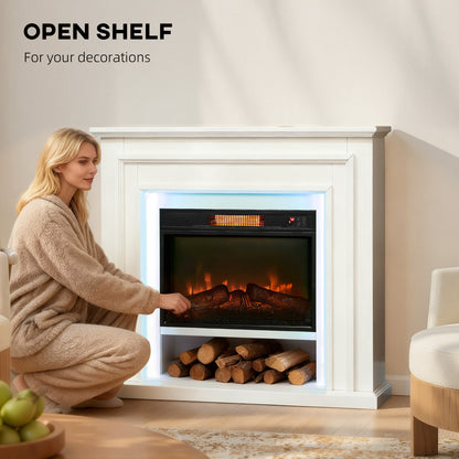 1800W Inset Electric Fireplace and Mantel Reach up to 30 m², White