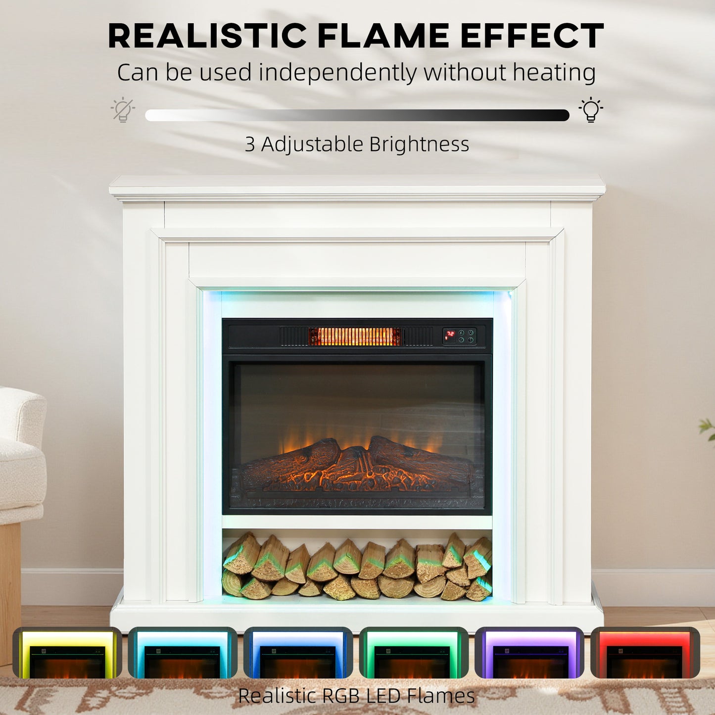 1800W Inset Electric Fireplace and Mantel Reach up to 30 m², White