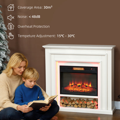 1800W Inset Electric Fireplace and Mantel Reach up to 30 m², White