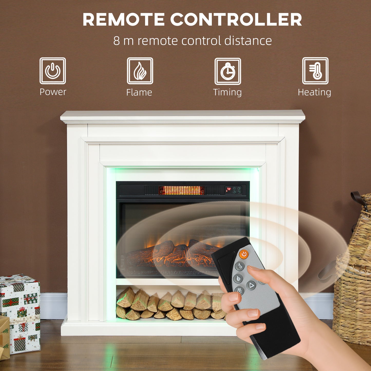 1800W Inset Electric Fireplace and Mantel Reach up to 30 m², White