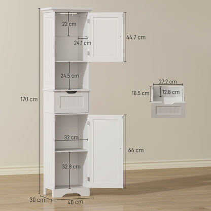 170cm Tall Bathroom Storage Cabinet with LED Light, Adjustable Shelf