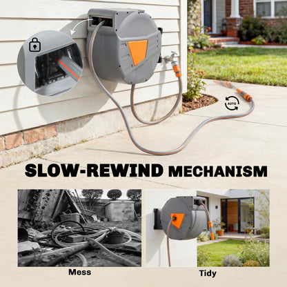 Retractable Hose Reel Wall Mounted, 40+2m Hose Pipe Reel, Orange