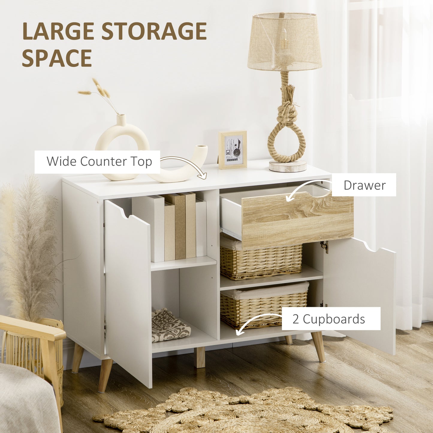 Free Standing Sideboard Storage Cabinet, Accent Cupboard with Drawer