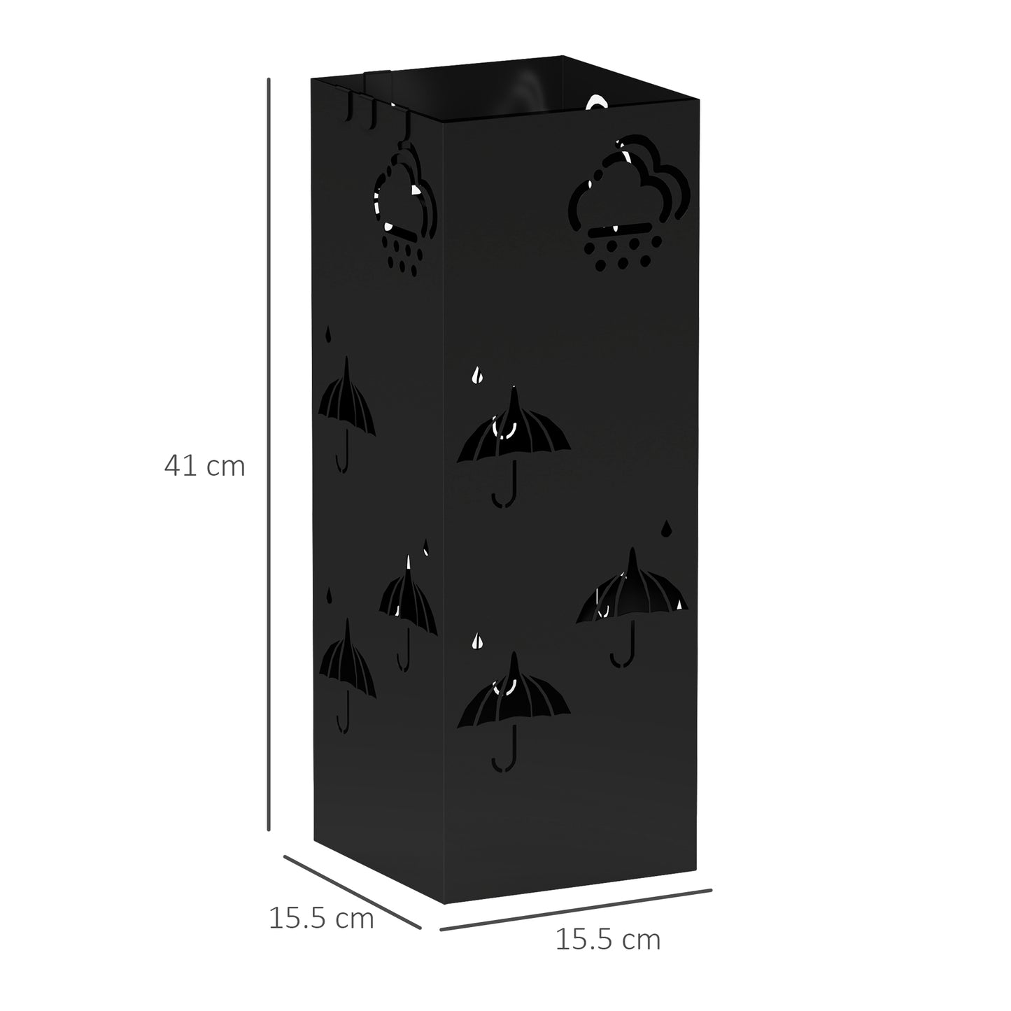 Decorative Umbrella Holder w/ Drip Tray 4 Hooks for Entryway Black