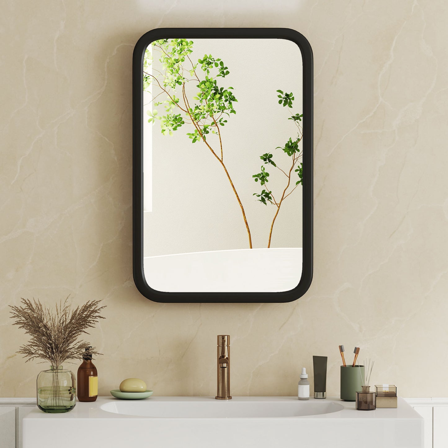 Bathroom Wall Cabinet with Mirror Black