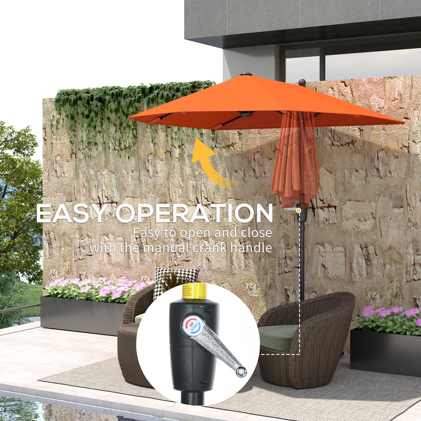 2m Half Garden Parasol Market Umbrella w/ Crank Handle, Orange