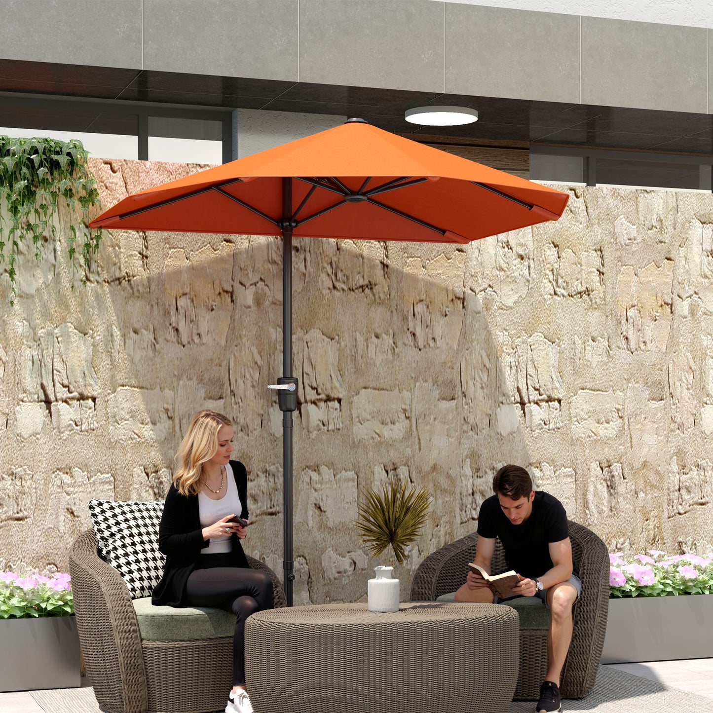 2m Half Garden Parasol Market Umbrella w/ Crank Handle, Orange