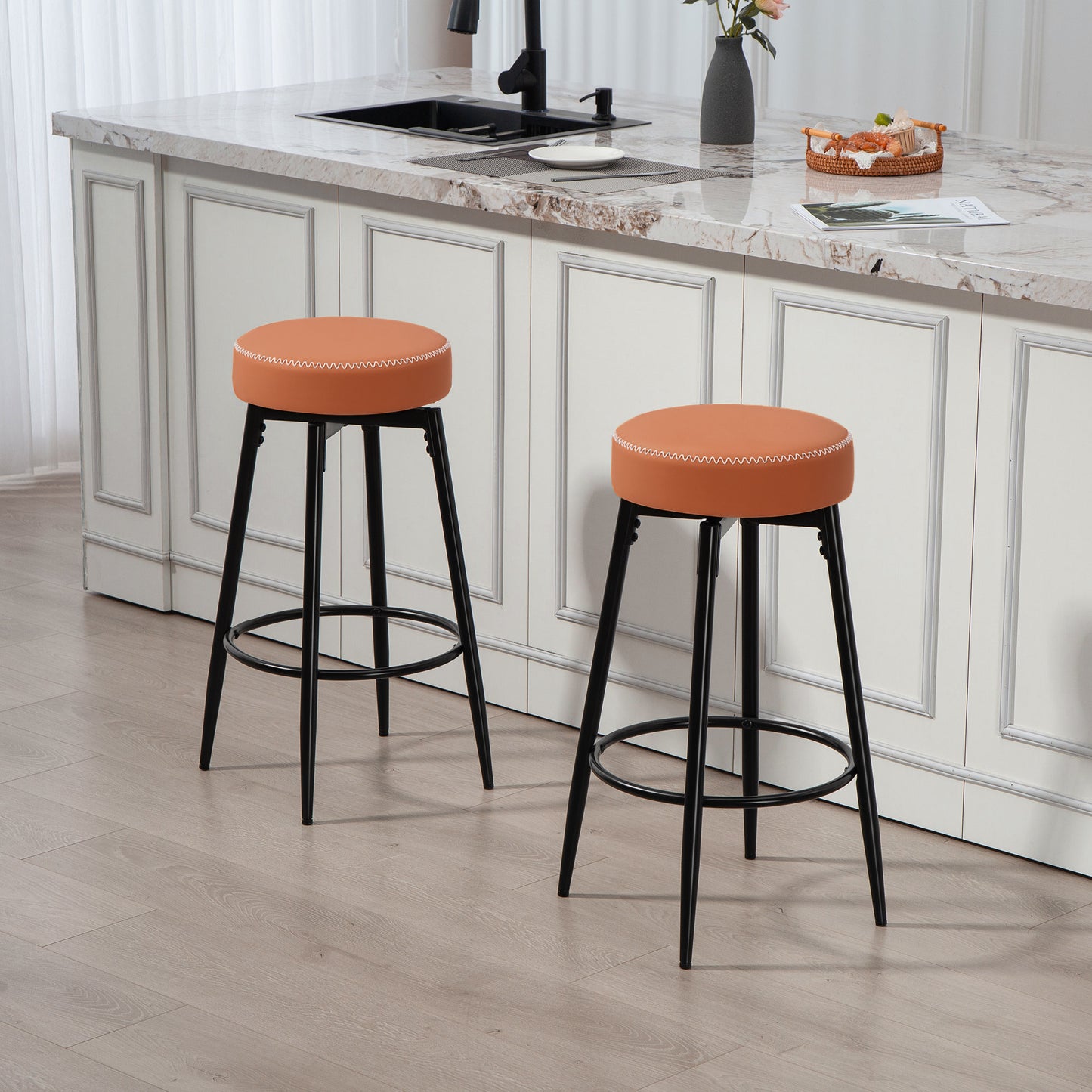 Swivel Bar Stools Set of 2, PU Leather Barstools with Footrest