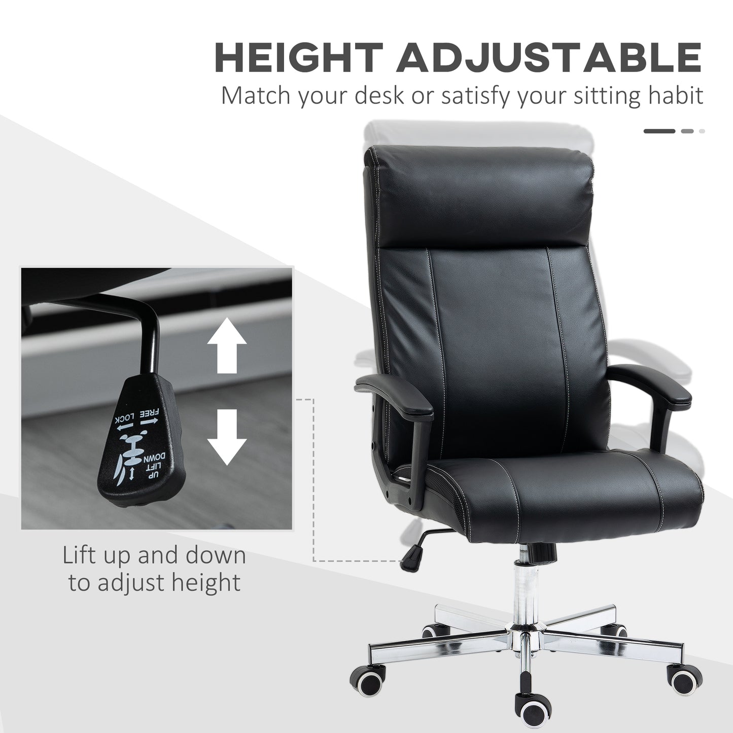 Massage Office Chair PU Leather Computer Chair w/ Tilt Function Black