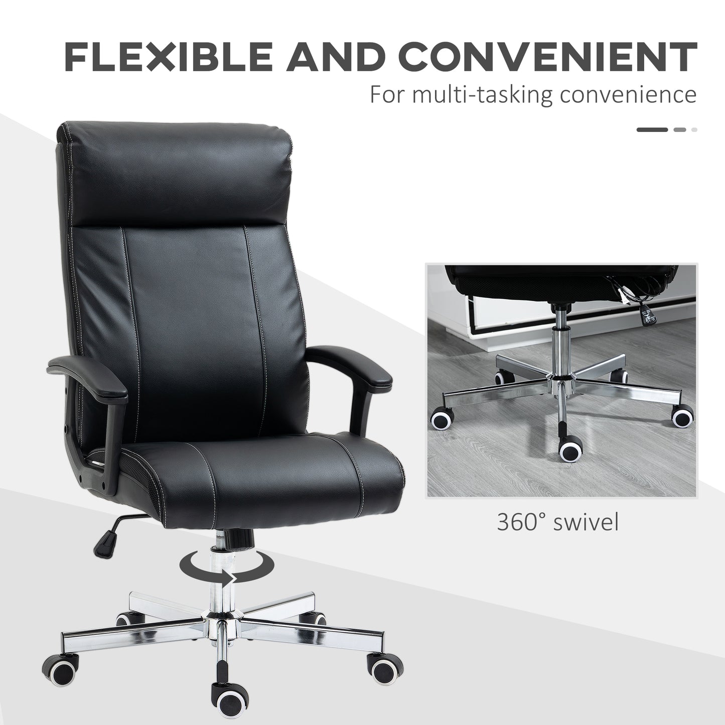 Massage Office Chair PU Leather Computer Chair w/ Tilt Function Black