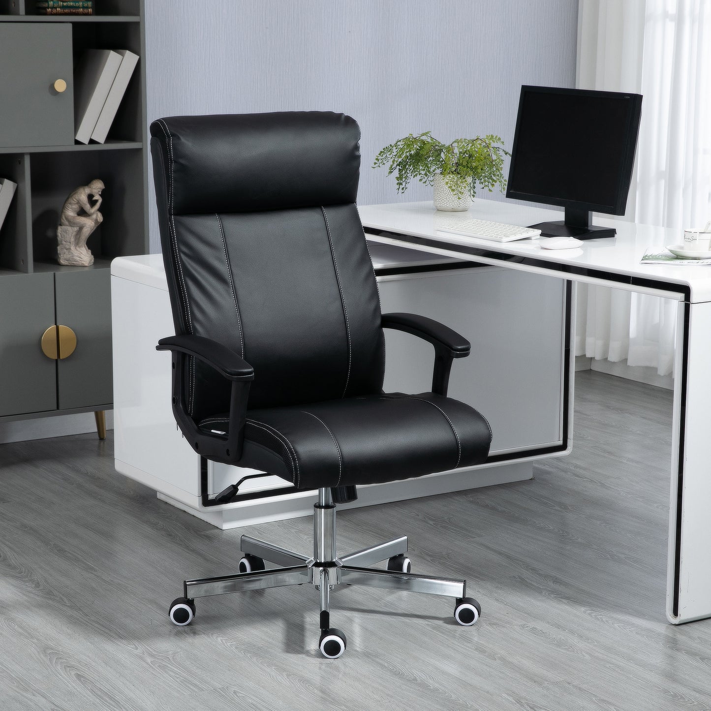 Massage Office Chair PU Leather Computer Chair w/ Tilt Function Black