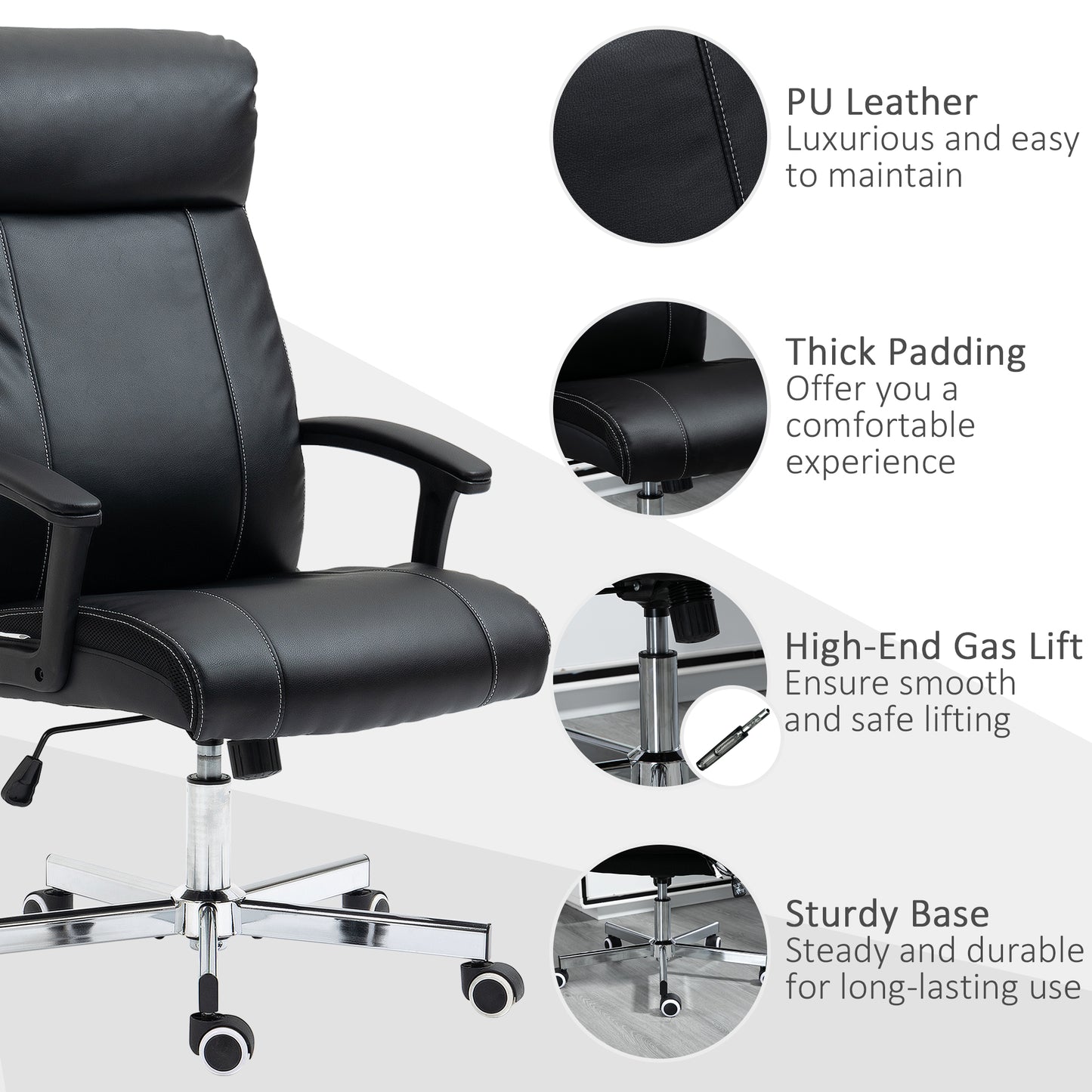 Massage Office Chair PU Leather Computer Chair w/ Tilt Function Black