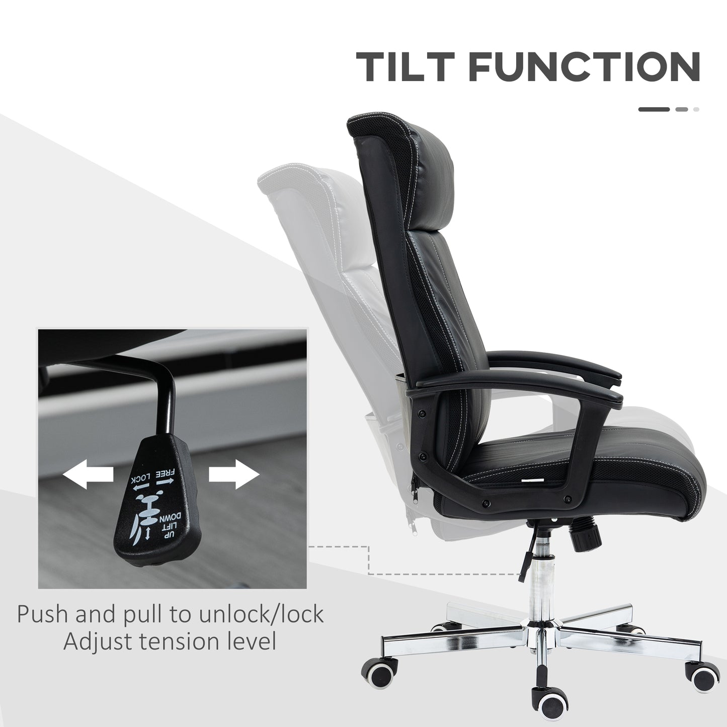 Massage Office Chair PU Leather Computer Chair w/ Tilt Function Black