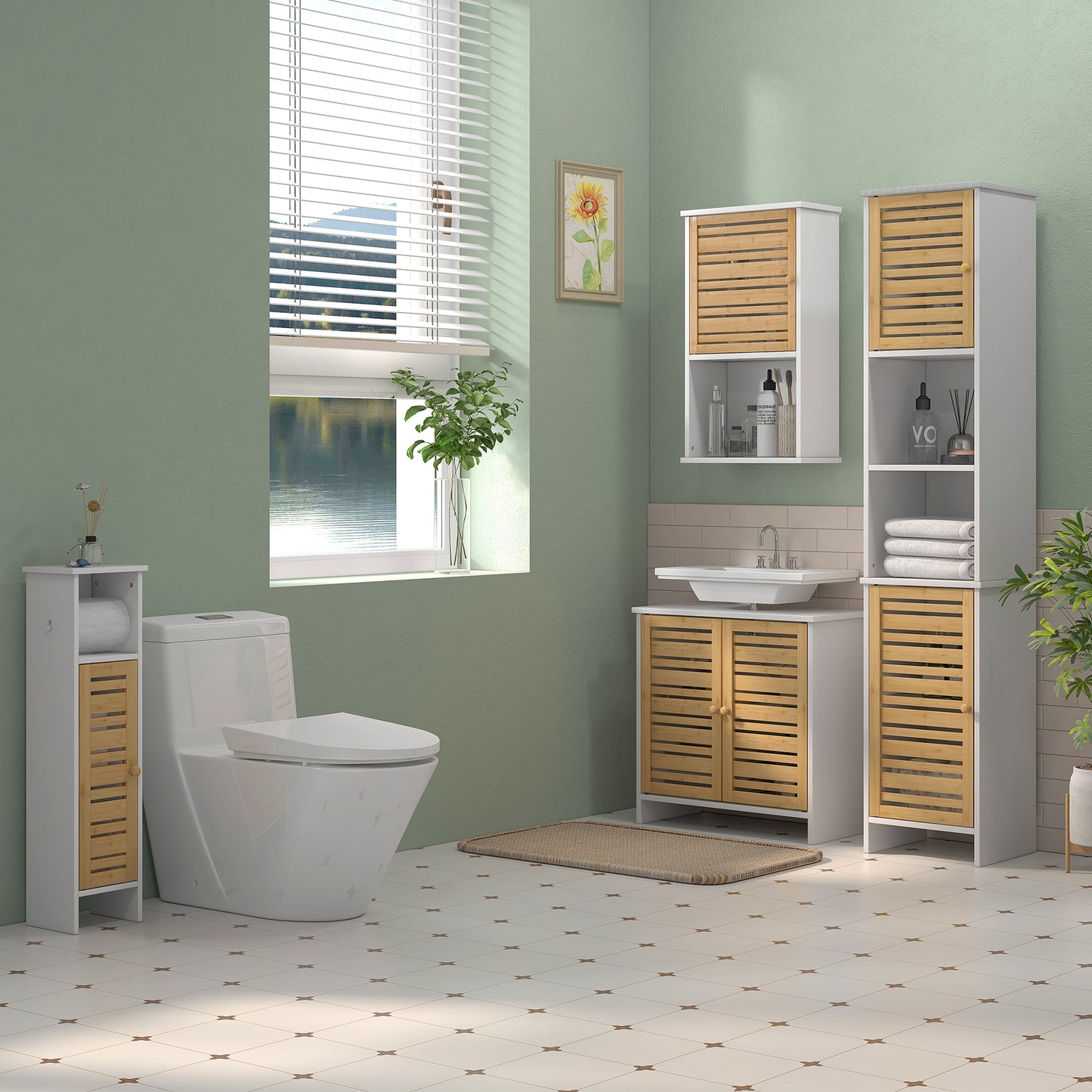 Bathroom Cabinet, Slim Bathroom Unit with Adjustable Shelf, White
