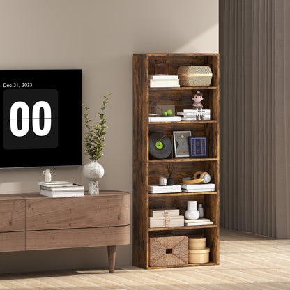 6 Tier Bookshelf, Freestanding Bookcase with Adjustable Shelves