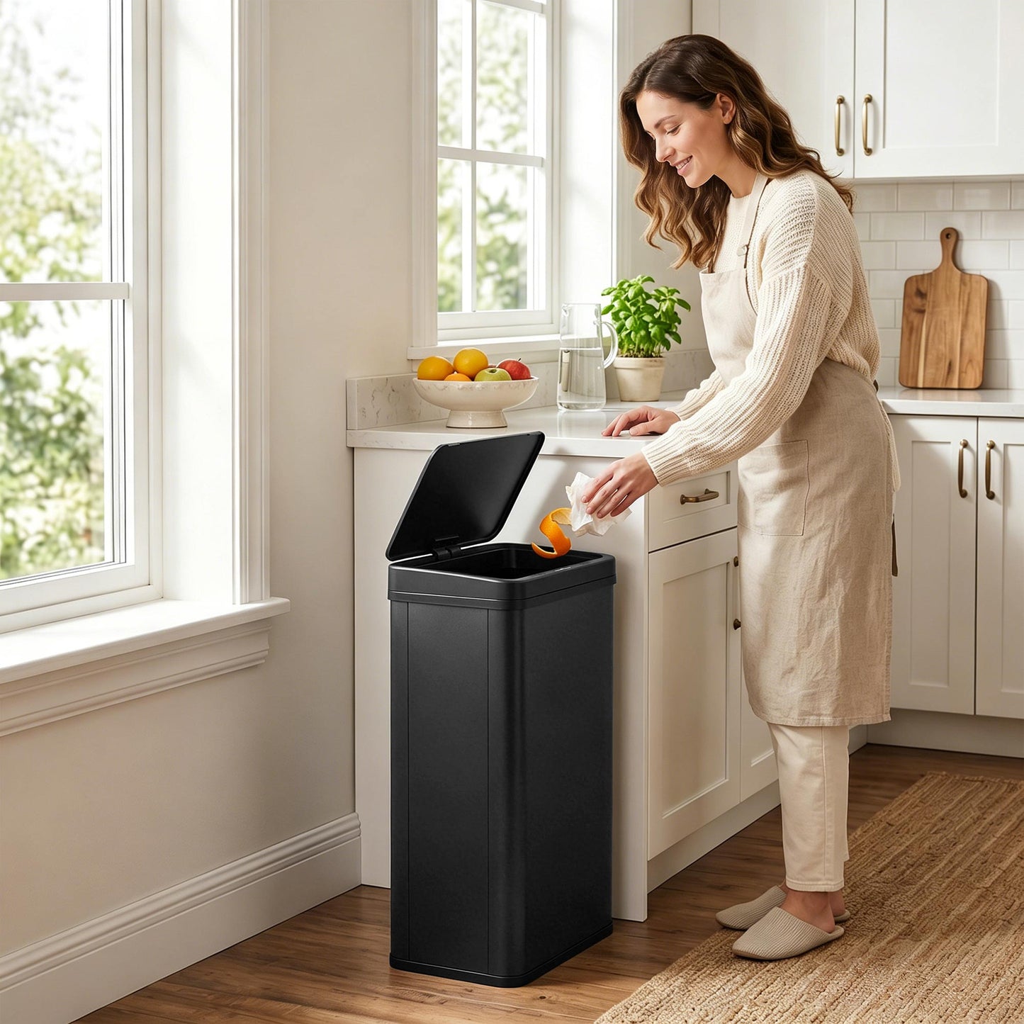 50L Sensor Bin with Quiet Soft-Close Lid, Automatic Touchless Motion Sensor Kitchen Bin with Fingerprint Resistant Stainless Steel for Hygienic Gyms, Home Office Use, Black
