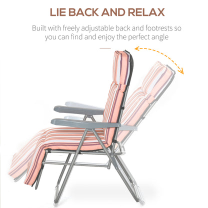 Set of 2 Adjustable Sun Lounger Recliner Reclining Seat Orange/White