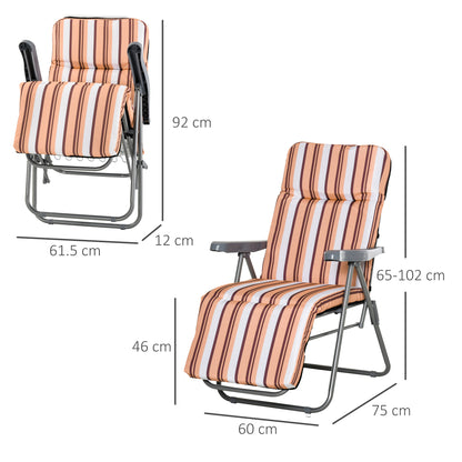 Set of 2 Adjustable Sun Lounger Recliner Reclining Seat Orange/White