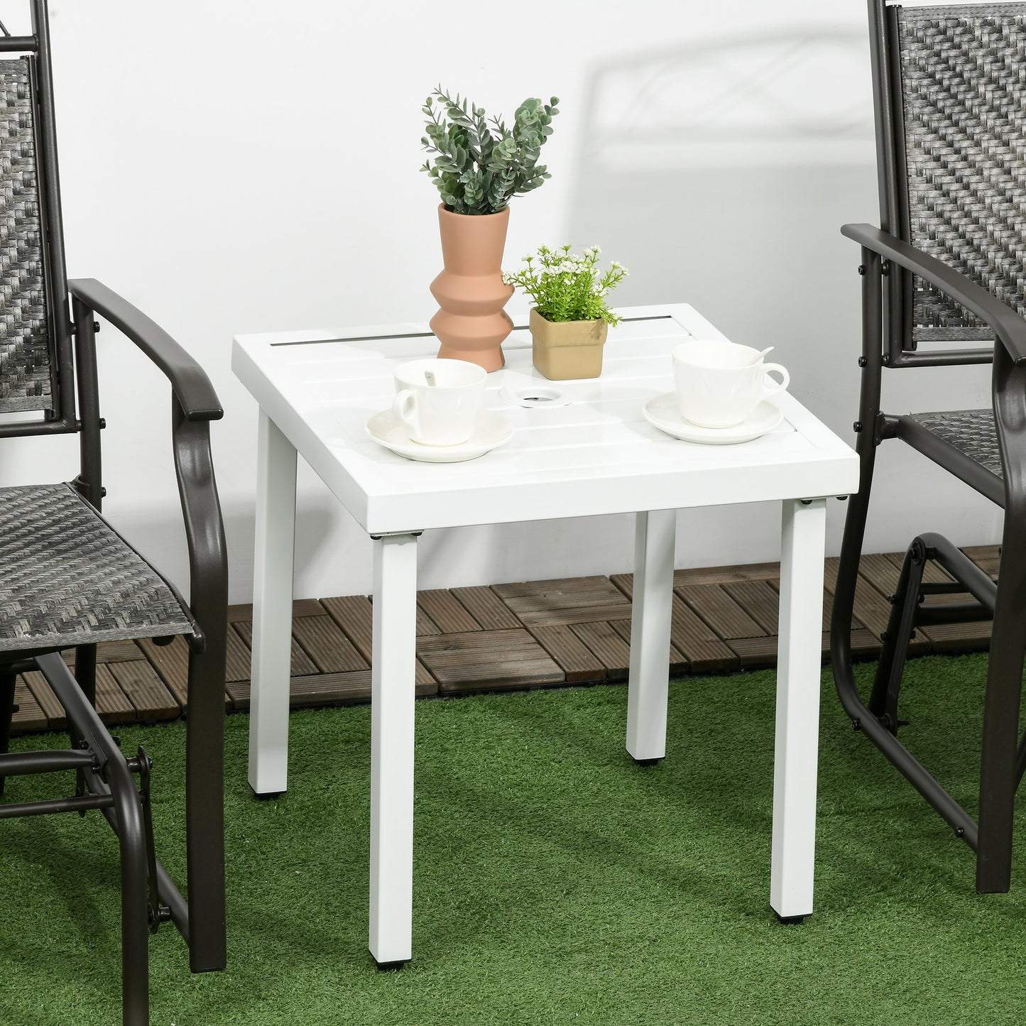 Garden Side Table Coffee Table with Umbrella Hole for Patio Balcony