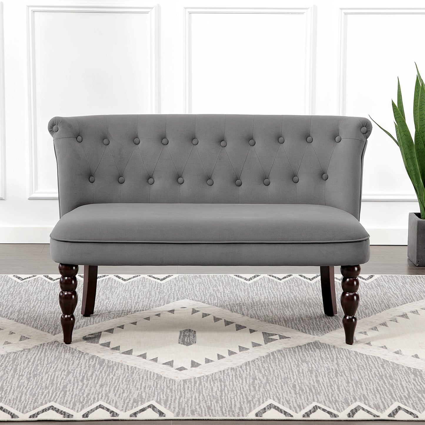 Velvet-Feel Two-Seat Lounger Sofa with Wood Frame, Charcoal Grey