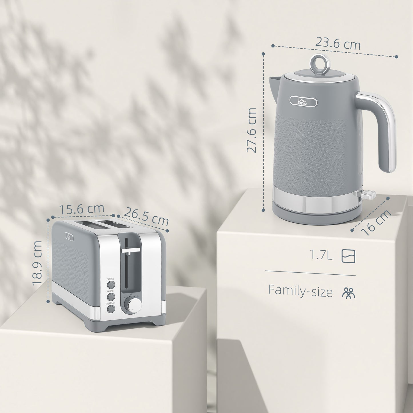 3000W Rapid Boil Kettle and Toaster Set with Otter Thermostat, Grey