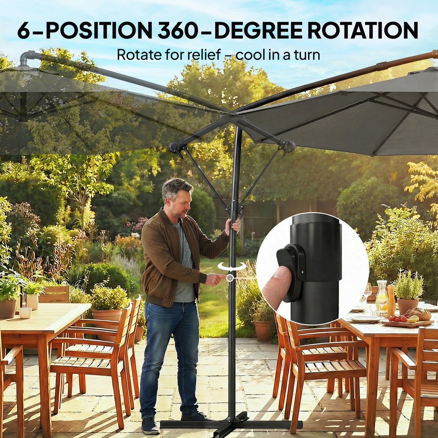 3 m Garden Cantilever Parasol with Cover, Rotation, Grey