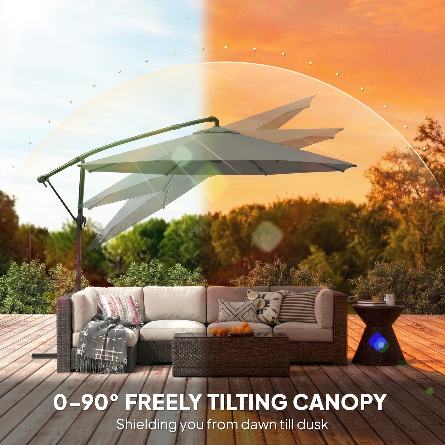 3 m Garden Cantilever Parasol with Cover, Rotation, Grey