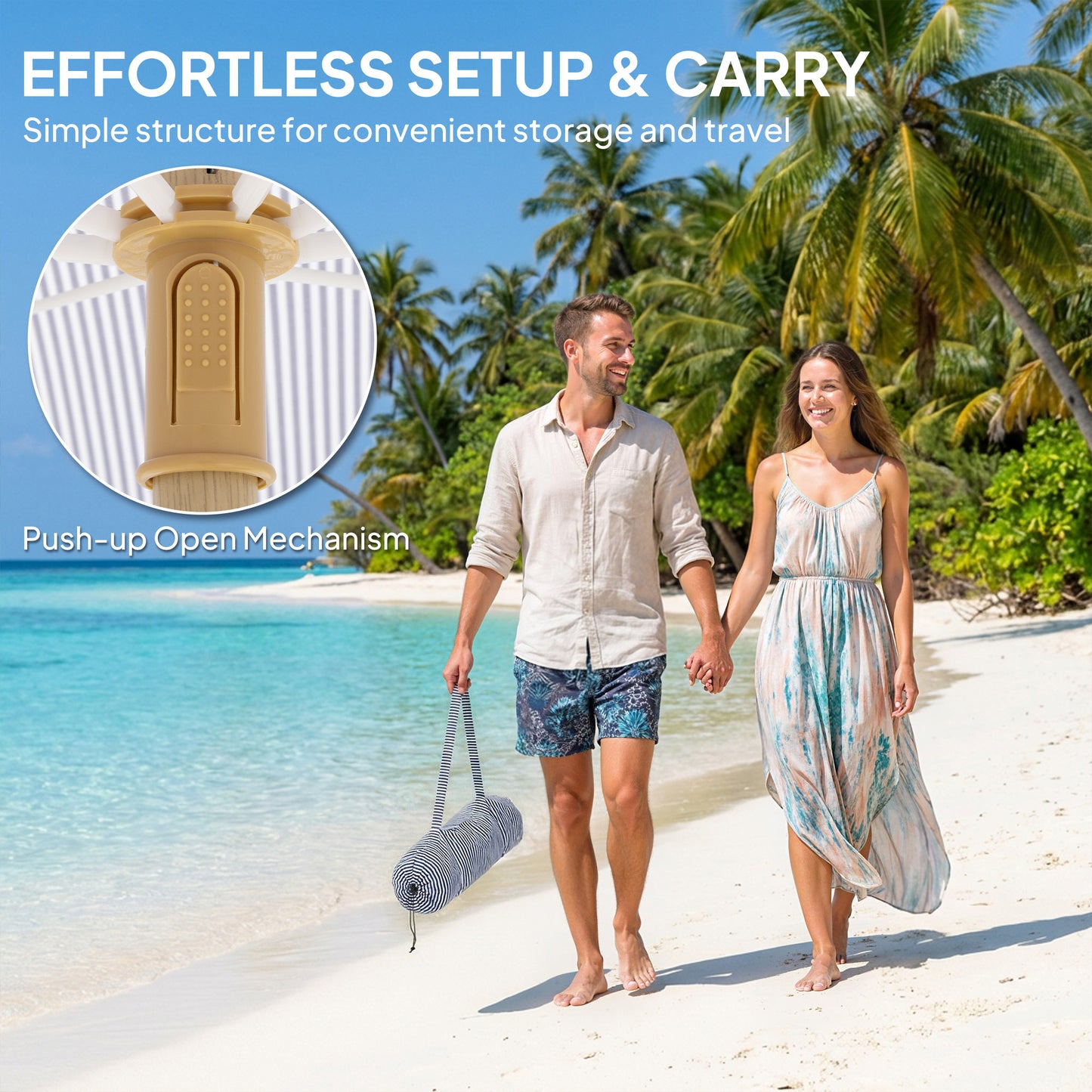 1.7 m Beach Umbrella, Adjustable Height Portable Parasol, Blue