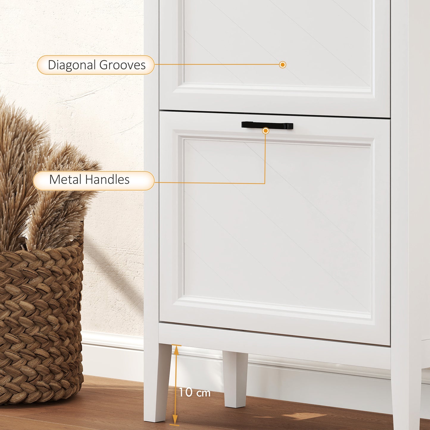 Shoe Cabinet with 3 Flip Drawers, Farmhouse Narrow Shoe Storage Cabinet with Adjustable Shelves, Freestanding for Entryway, Hallway, Living Room, Holds 12-18 Pairs, White