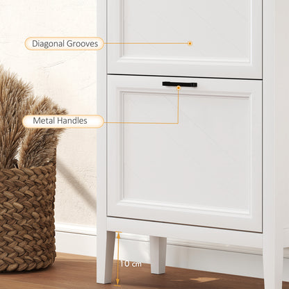 Shoe Cabinet with 3 Flip Drawers, Farmhouse Narrow Shoe Storage Cabinet with Adjustable Shelves, Freestanding for Entryway, Hallway, Living Room, Holds 12-18 Pairs, White