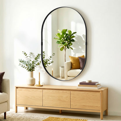 Wall Mirror with Elevated Aluminium Alloy Frame, 60 x 90 cm Bathroom Mirror with Tempered Glass for Living Room, Bedroom, Hallway, Black