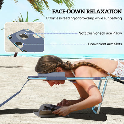 2 Sun Loungers with Reading Hole, Folding Garden Lounger, Grey
