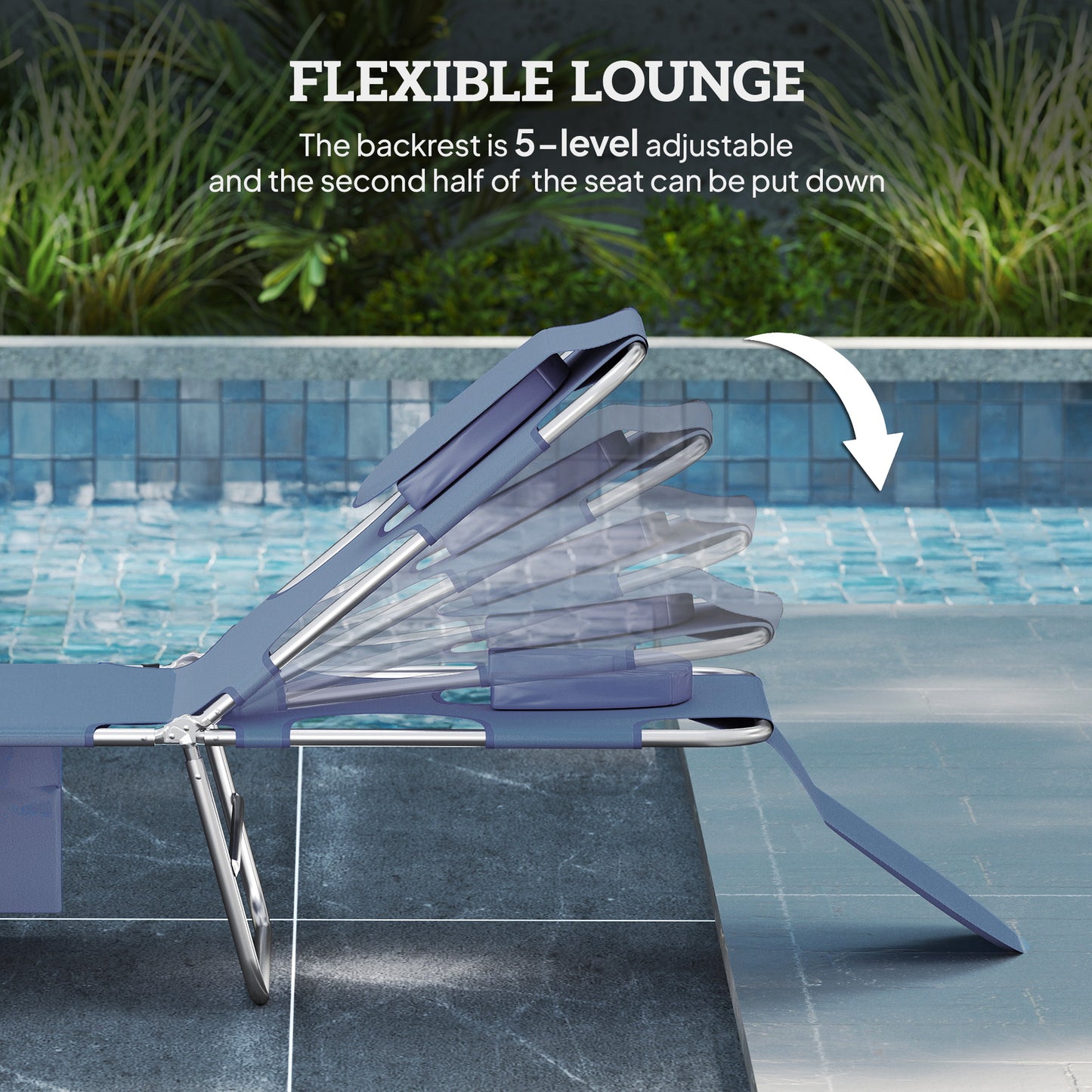 2 Sun Loungers with Reading Hole, Folding Garden Lounger, Grey