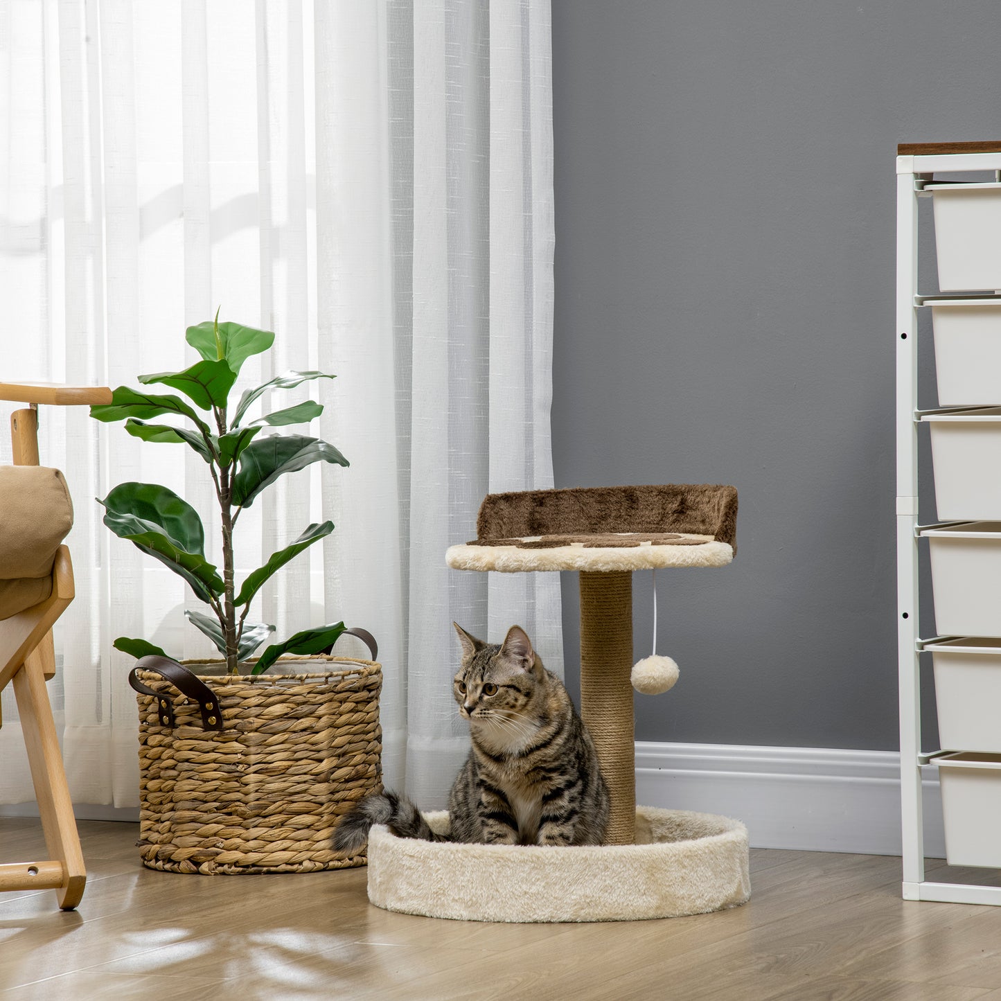 44cm Cat Tree with Sisal Cat Scratching Post, Toy Ball - Brown