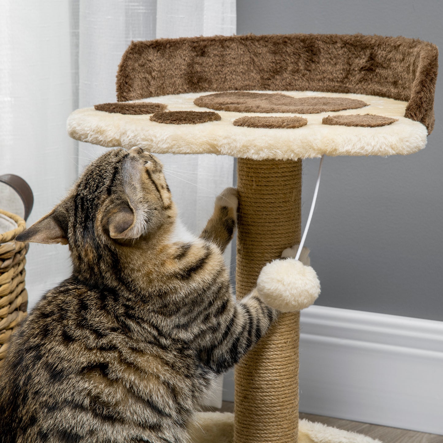44cm Cat Tree with Sisal Cat Scratching Post, Toy Ball - Brown