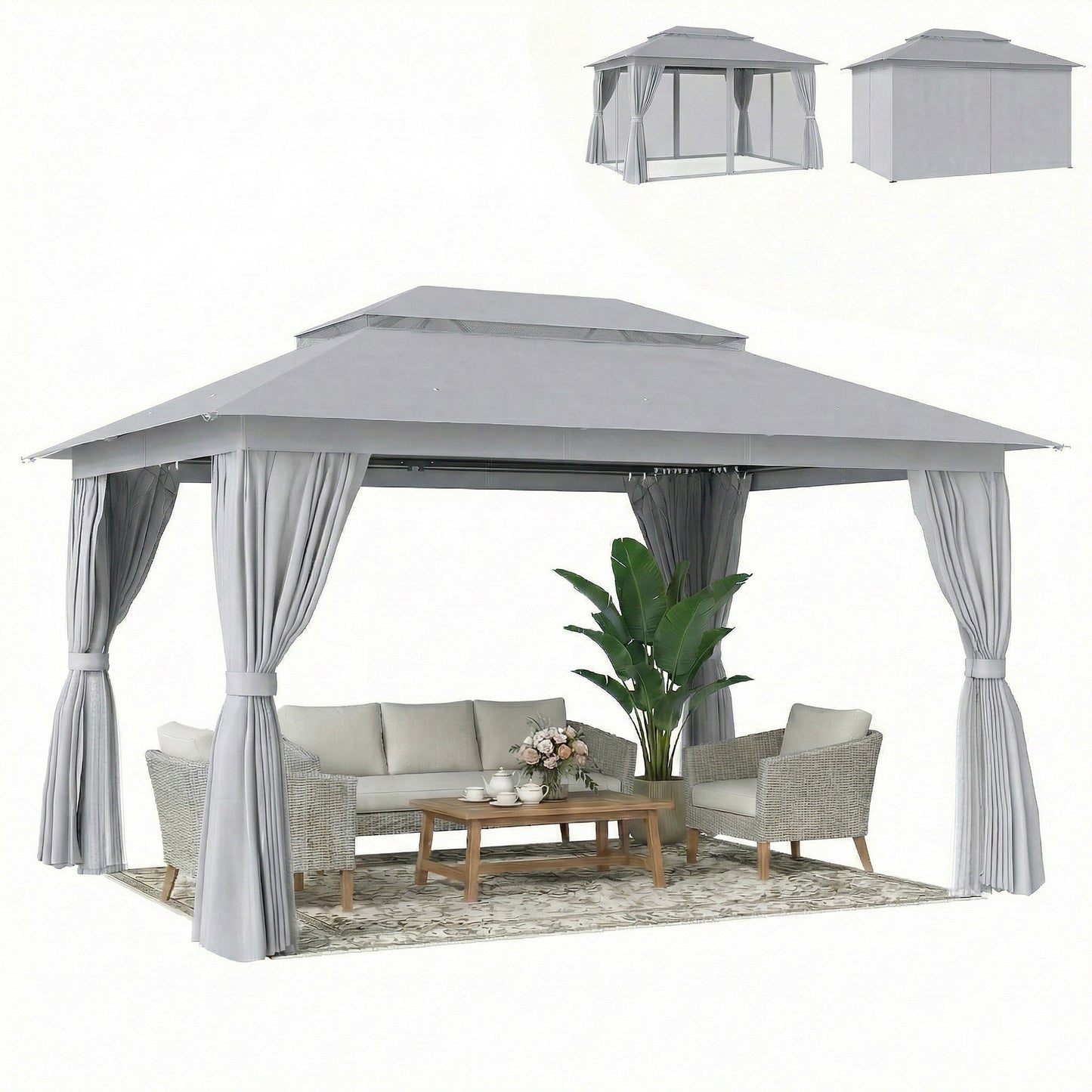 3 x 4 m Outdoor Garden Gazebo with UPF50+ Double Roof, Dark Grey