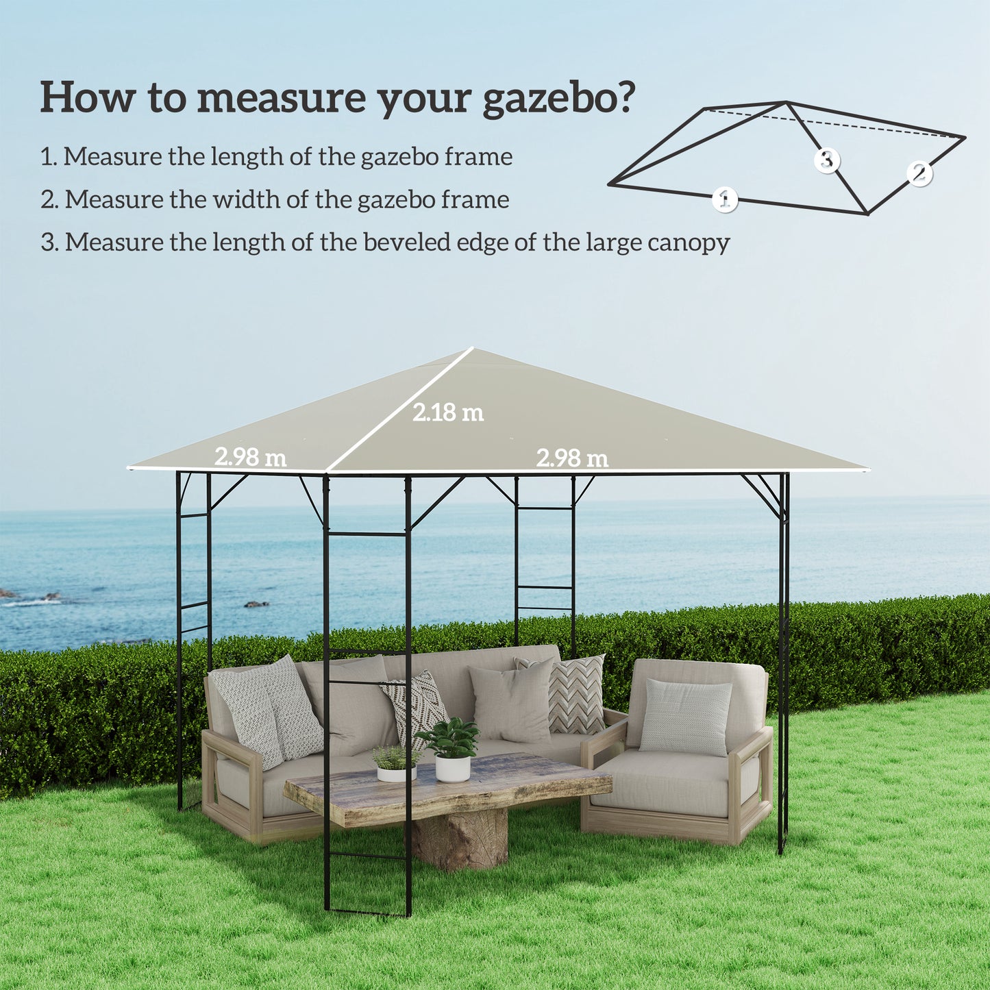 3 x 3(m) Gazebo Canopy Replacement Cover with Drain Holes, Grey