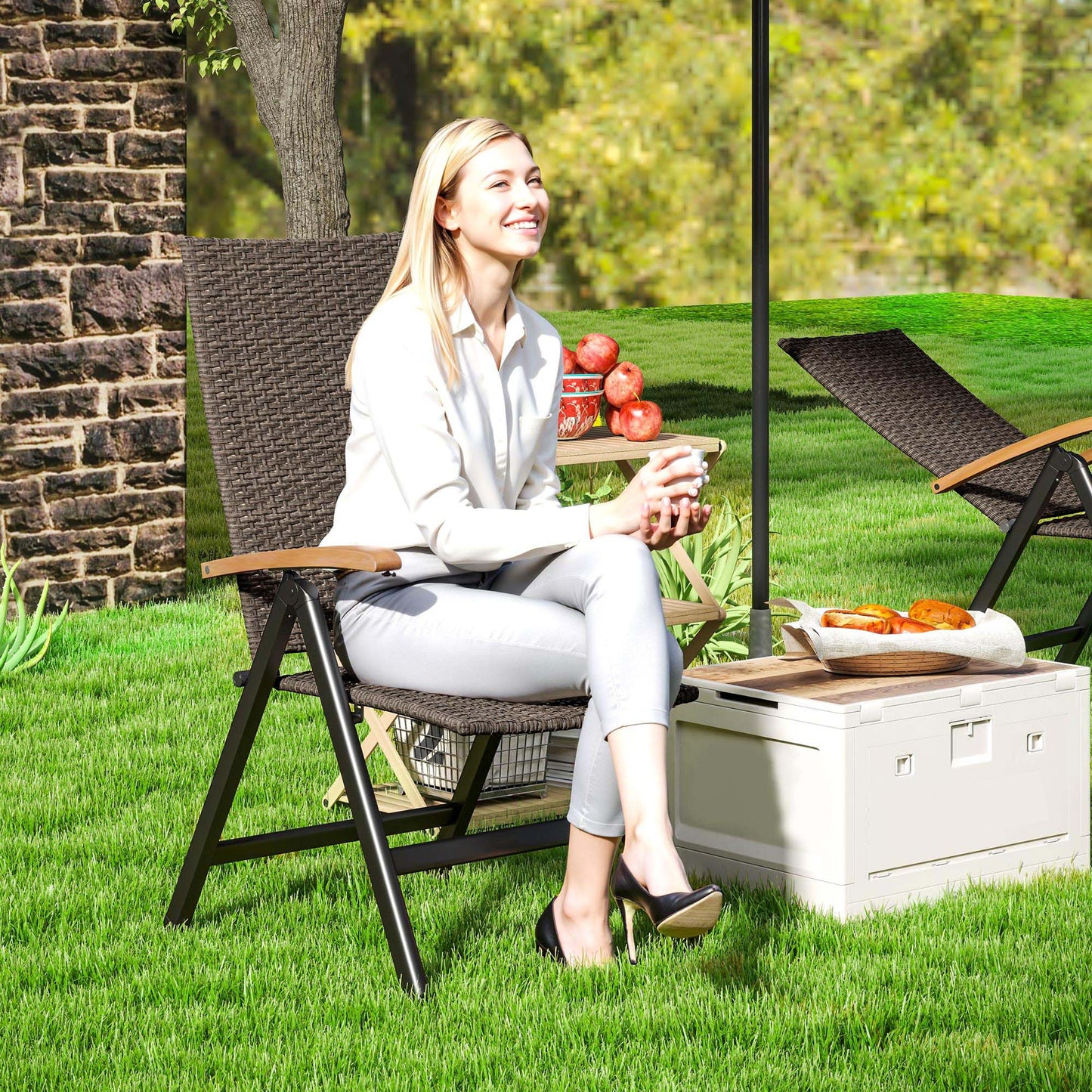 Outdoor Folding Rattan Chair, Dining Chair, Brown